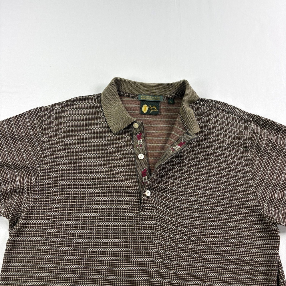 Bobby Jones Shirt Men Small Golf Polo Brown Striped Cotton Stretch Made In Italy